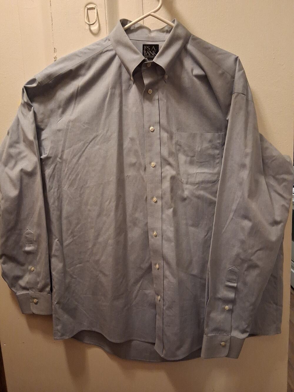 Jos. A. Bank Tailored Fit Traveler Button Down Dress Shirt, Blue, Size 17 36